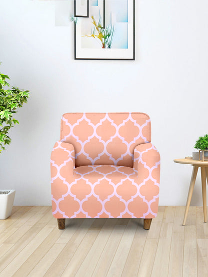 ElasticDigital Printed Sofa Cover 1 Seater-Peach