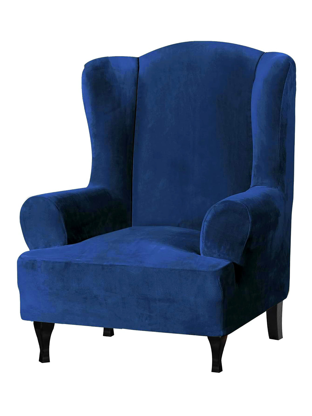 Stretchable Velvet Wingback Chair Cover-Navy Blue