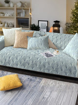 Luxury Silver Microfiber Chenille Sofa Toper Set | Durable Anti-Slip|Solid Pattern