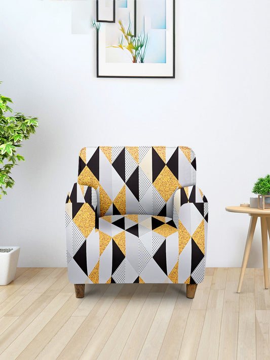 Elastic Geometric Printed Sofa Cover 1 Seater- Yellow