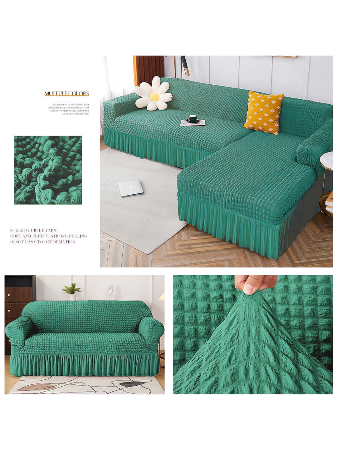 Stretchable Frill 3+2 Seater-Mint Green