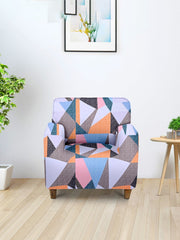 ElasticGeometric Printed Sofa Cover 1 Seater-Multi