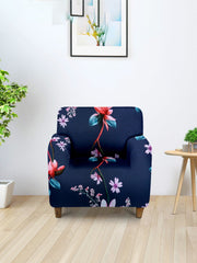 ElasticFloral Printed Sofa Cover 1 Seater-Blue