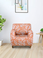 ElasticFloral Printed Sofa Cover 1 Seater-Peach