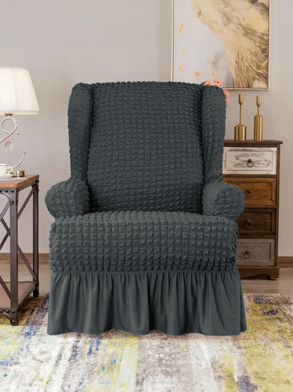 Stretchable Bubble Wingback Chair Cover-Maroon