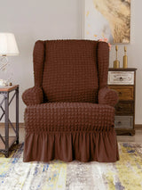 Stretchable Bubble Wingback Chair Cover-Brown