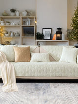 Ultimate Comfort Solid Chenille Microfiber Sofa Slipcover Set | Durable Anti Slip | Cream