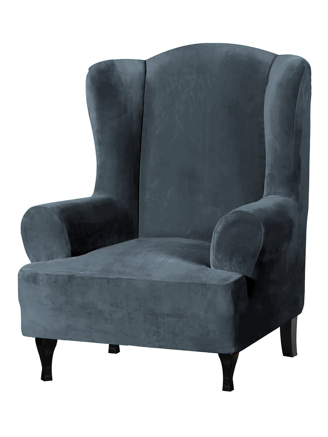 Stretchable Velvet Wingback Chair Cover-Black