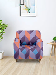 ElasticGeometric Printed Sofa Cover 1 Seater-Multi