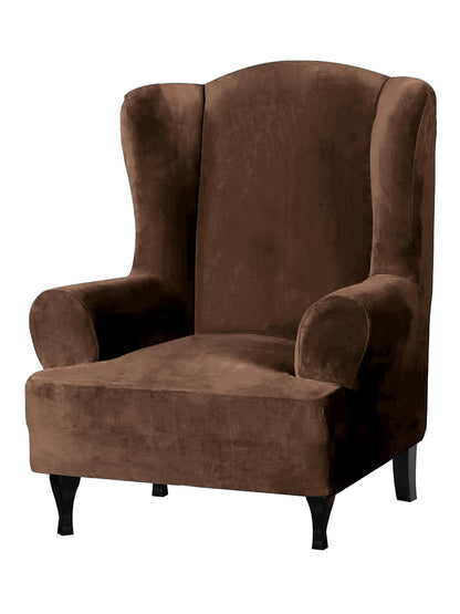 Stretchable Velvet Wingback Chair Cover-Brown