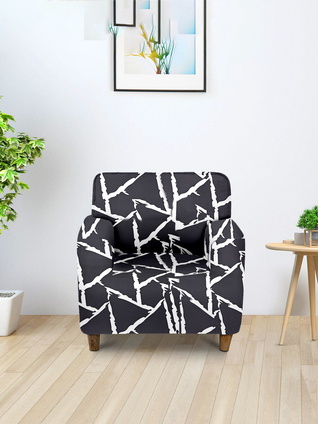 Elastic Digital Printed Sofa Cover 1 Seater- Black