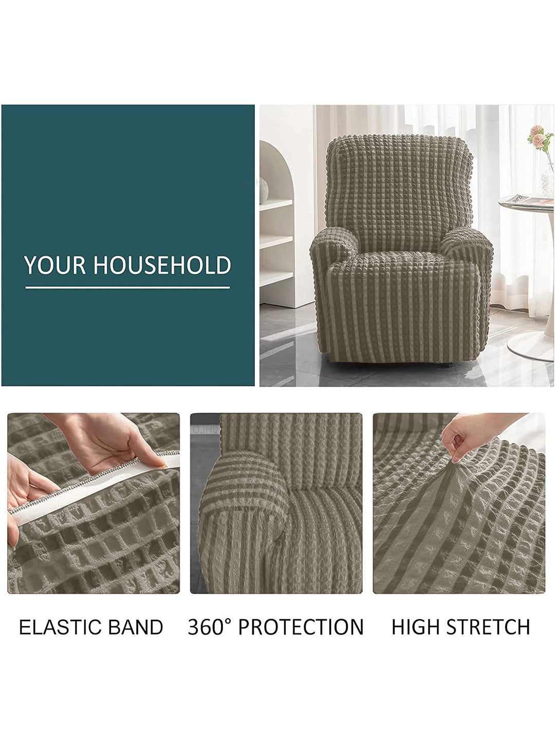 Stretchable Bubble Recliner Cover With Skirt-Grey