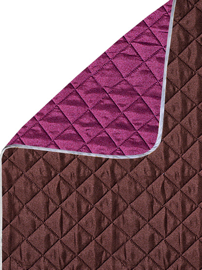 Reversible Quilted Polyester Solid Sofa Cover 1 Seater- Pink & Brown