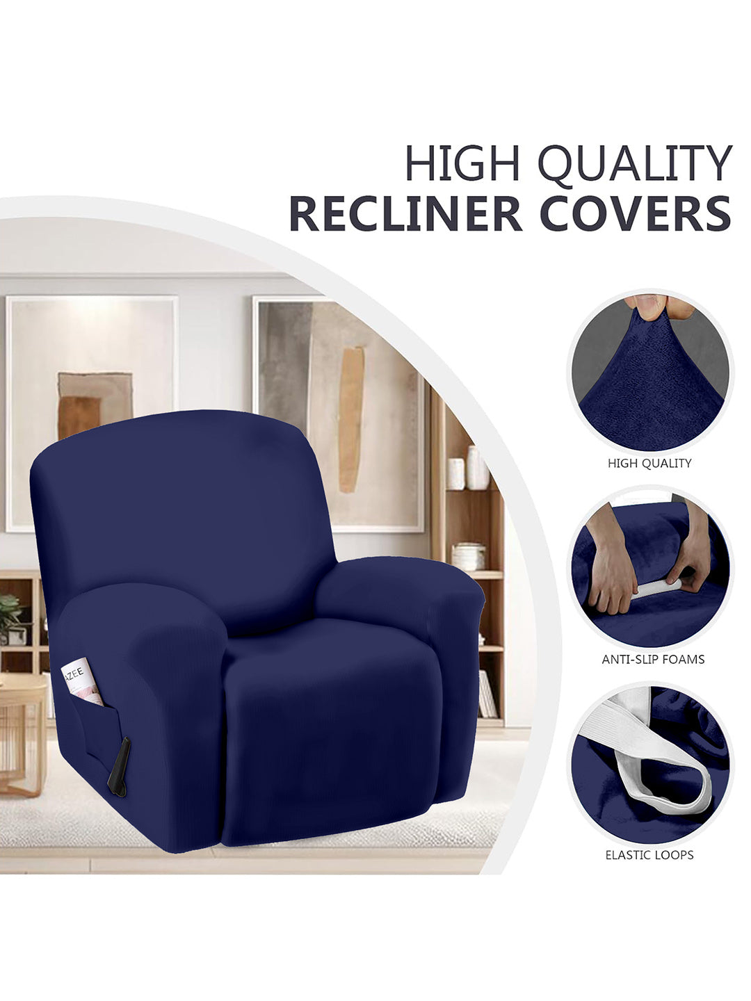 Stretchable Polyester Solid Recliner Cover- Navy Blue