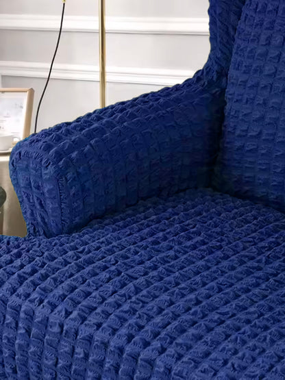 Stretchable Bubble Wingback Chair Cover-Navy Blue