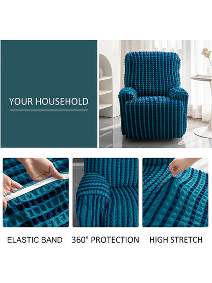 Stretchable Bubble Recliner Cover With Skirt-Teal Green