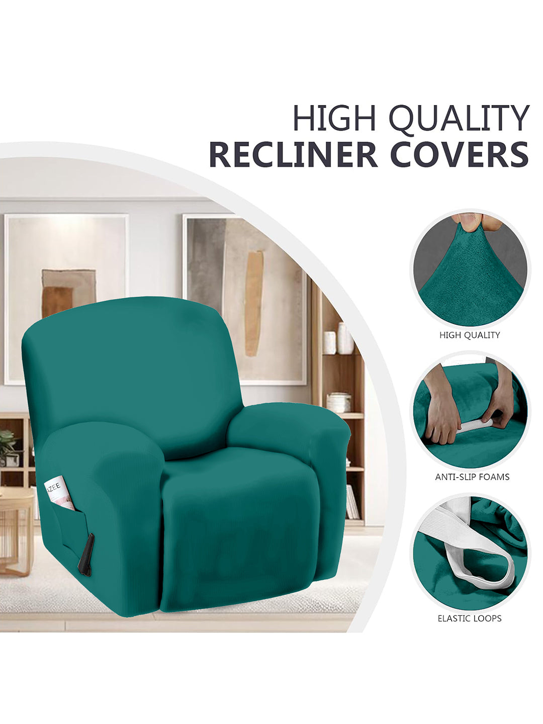 Stretchable Polyester Solid Recliner Cover- Sea Green