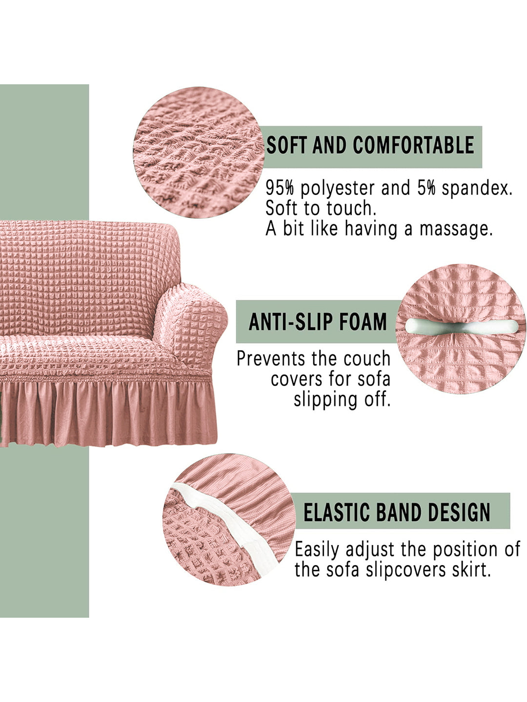 Elastic Stretchable Universal Sofa Cover with Ruffle Skirt 2 Seater- Pink