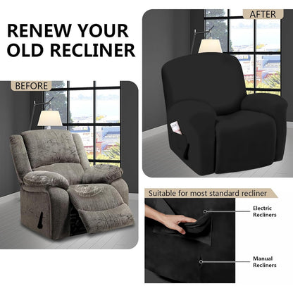 Stretchable Polyester Solid Recliner Cover- Black