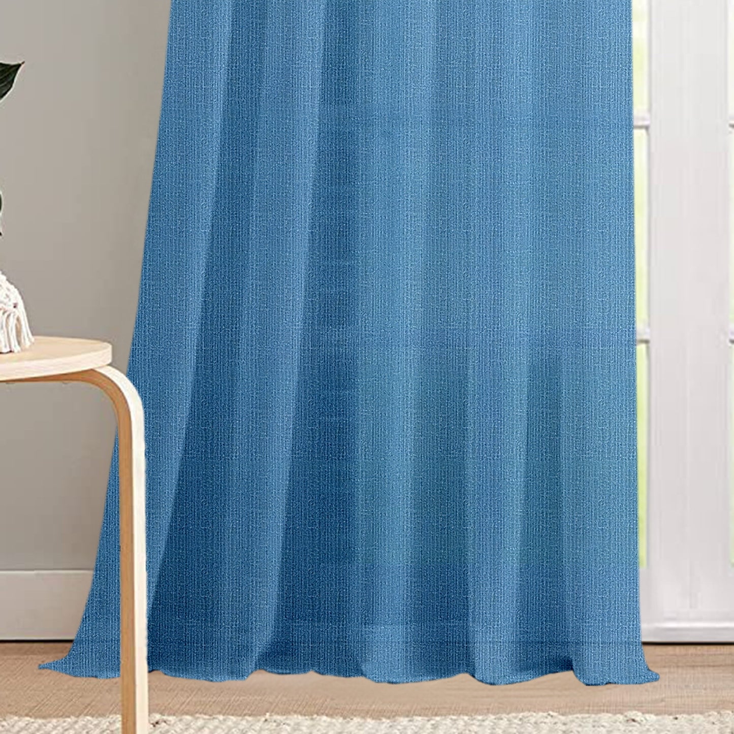 Pack of 2 Solid Linen Sheer Door Curtains- Blue