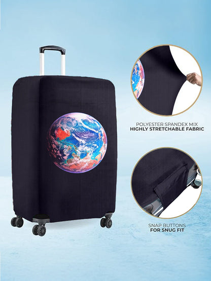 Stretchable Printed Protective Luggage Bag Cover Large- Black