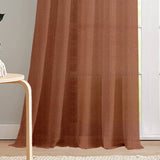 Pack of 2 Solid Linen Sheer Window Curtains- Brown