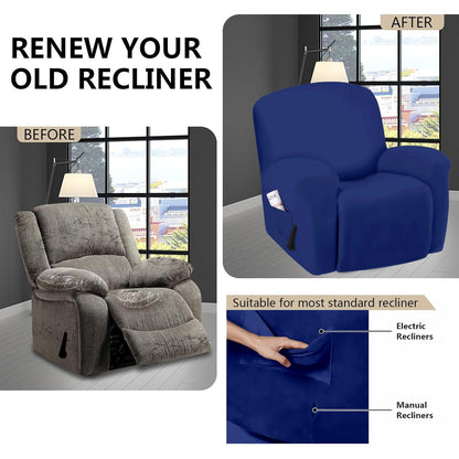 Stretchable Polyester Solid Recliner Cover- Blue