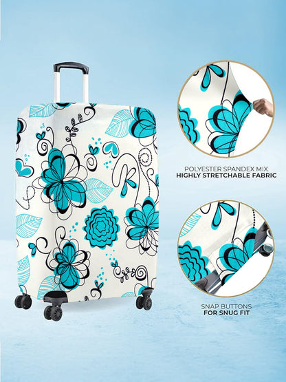 Stretchable Printed Protective Luggage Bag Cover Large- Turquoise