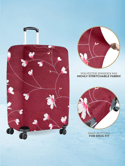 Stretchable Printed Protective Luggage Bag Cover Medium- Maroon