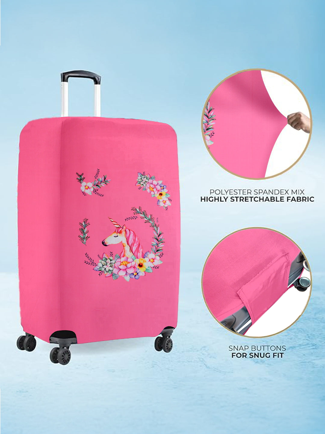 Stretchable Printed Protective Luggage Bag Cover Large- Pink