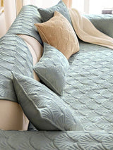 Luxury Silver Microfiber Chenille Sofa Toper Set | Durable Anti-Slip|Solid Pattern