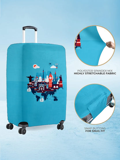 Stretchable Printed Protective Luggage Bag Cover Large- Light Blue