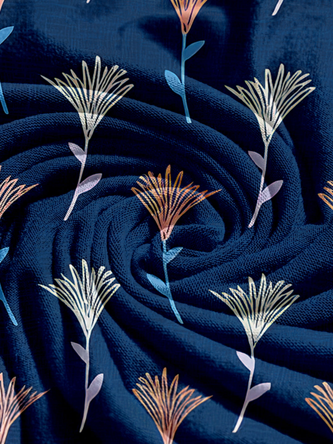 Elastic Floral Printed Sofa Cover 1 Seater- Dark Blue