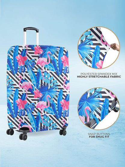 Stretchable Printed Protective Luggage Bag Cover Medium- Dark Blue