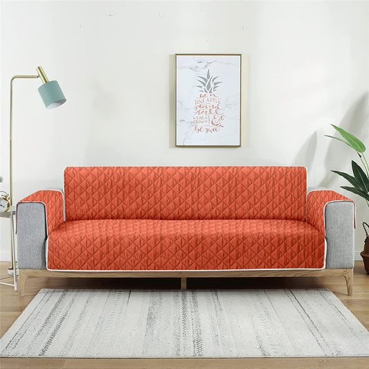 Reversible Quilted Polyester Solid Sofa Cover 2 Seater- Orange & Brown