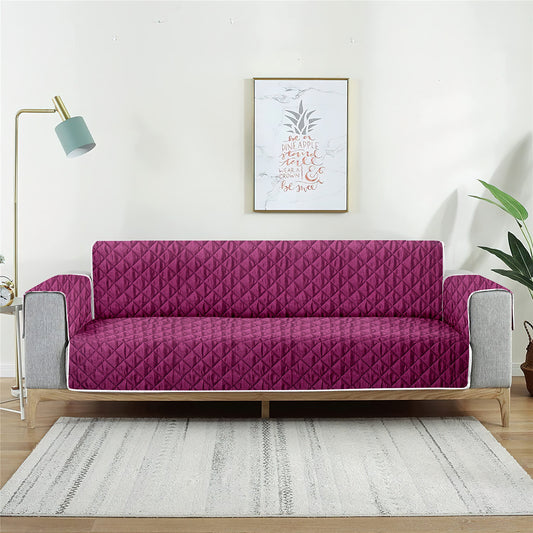 Reversible Quilted Polyester Solid Sofa Cover 3 Seater- Pink & Brown