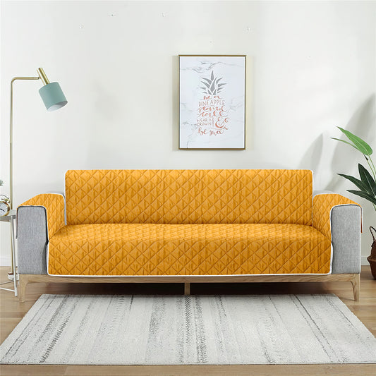 Reversible Quilted Polyester Solid Sofa Cover 3 Seater- Yellow & Brown
