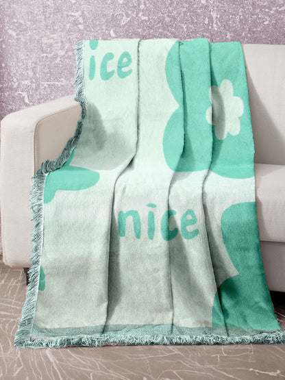Reversible Sofa Blanket Cover with Tassels 1 Seater- Turquoise