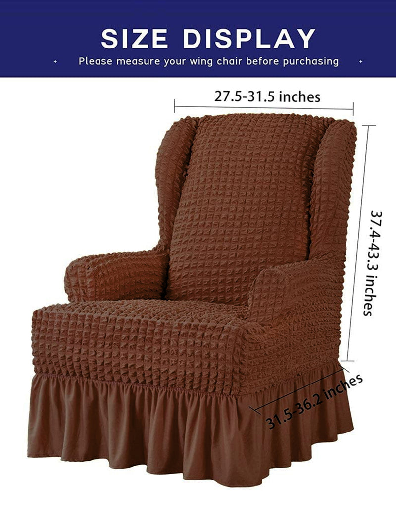 Stretchable Bubble Wingback Chair Cover-Brown