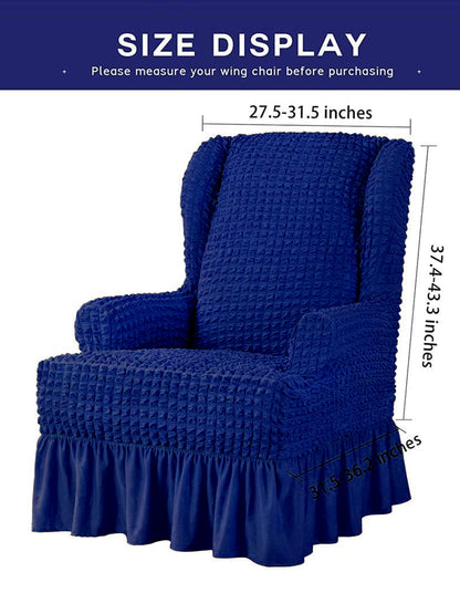 Stretchable Bubble Wingback Chair Cover-Navy Blue