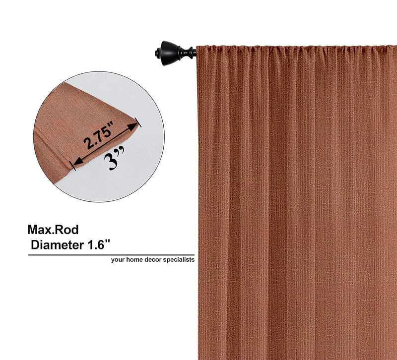 Pack of 2 Solid Linen Sheer Window Curtains- Brown