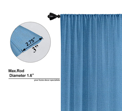 Pack of 2 Solid Linen Sheer Door Curtains- Blue