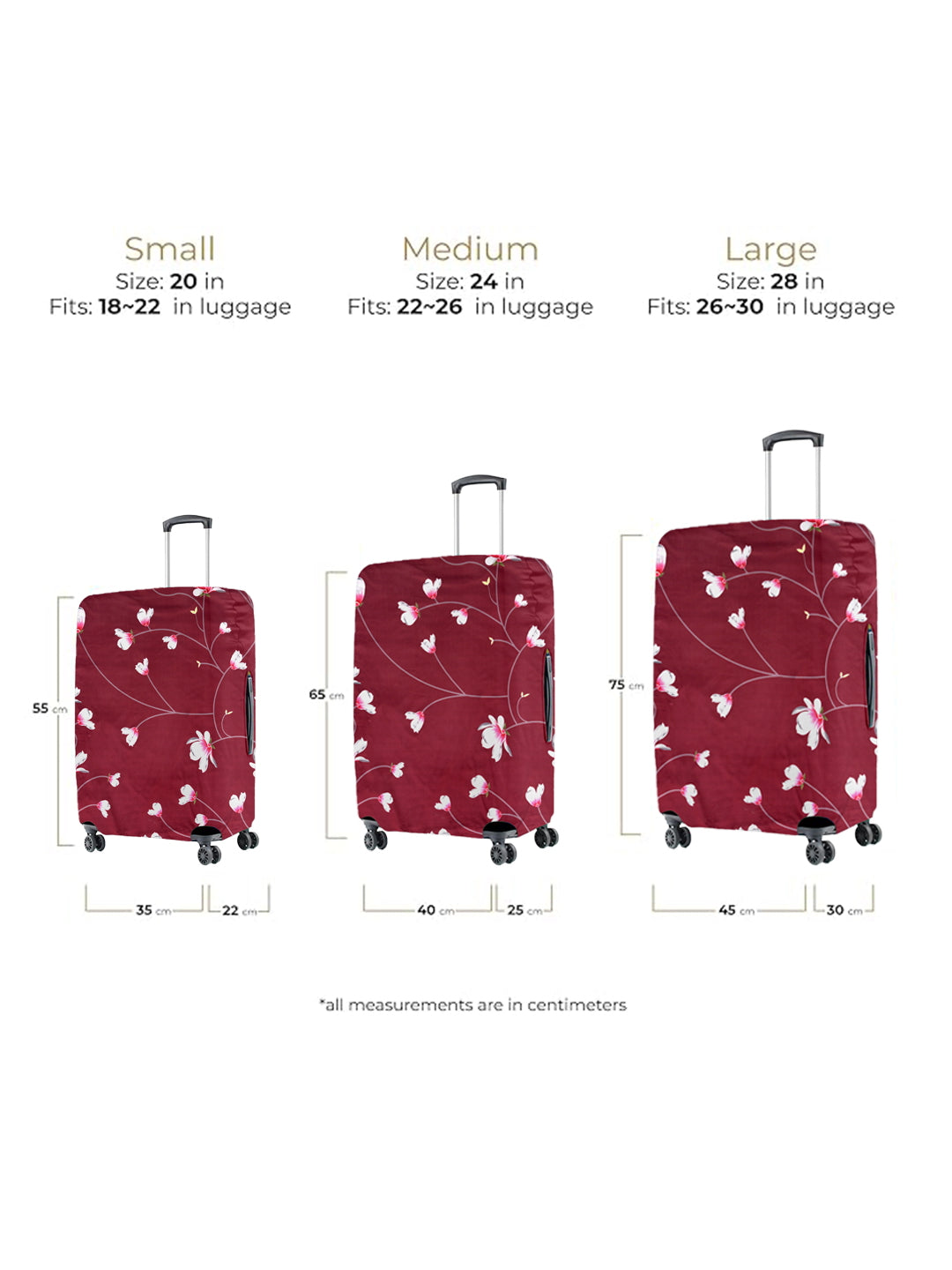 Stretchable Printed Protective Luggage Bag Cover Small- Maroon
