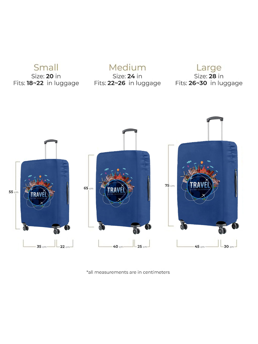Stretchable Printed Protective Luggage Bag Cover Large- Navy Blue