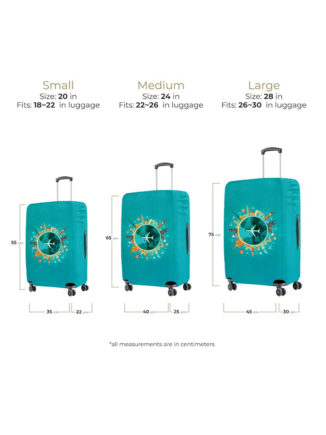 Stretchable Printed Protective Luggage Bag Cover Small- Teal