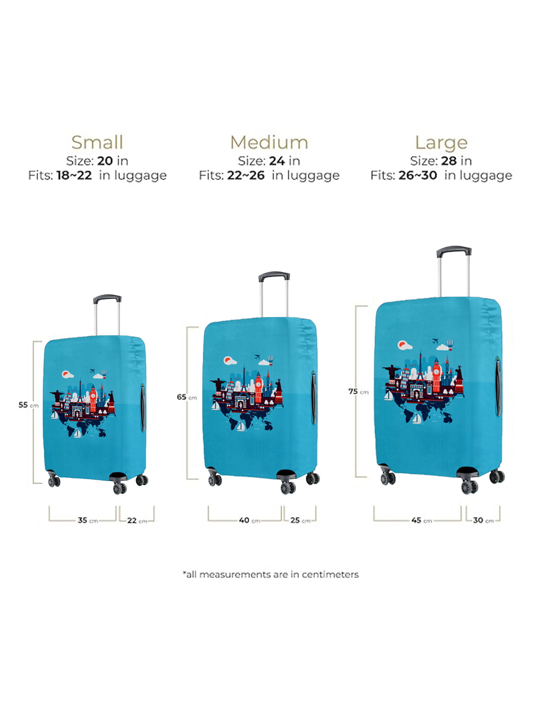 Stretchable Printed Protective Luggage Bag Cover Medium- Light Blue
