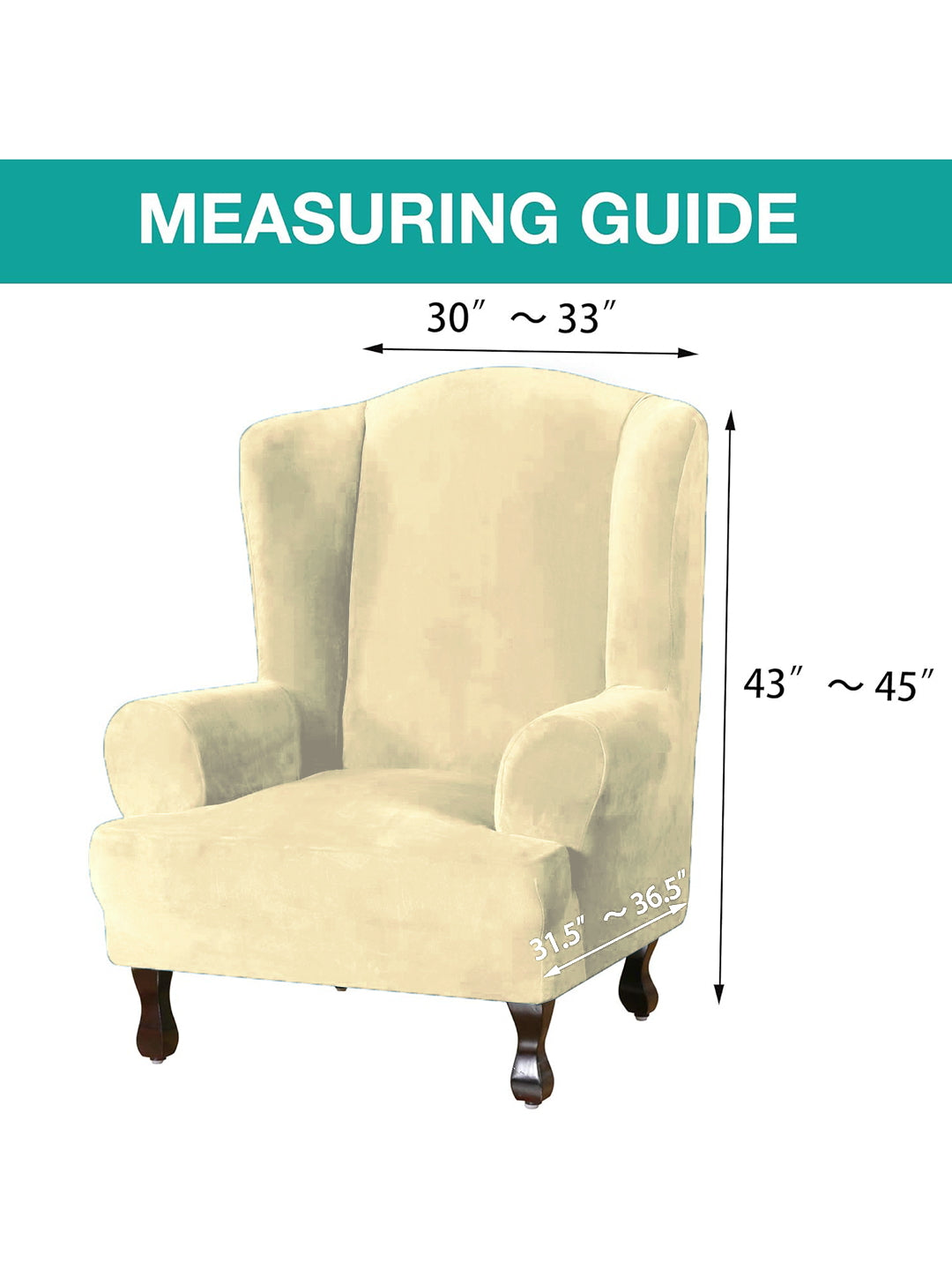 Stretchable Velvet Wingback Chair Cover-Cream