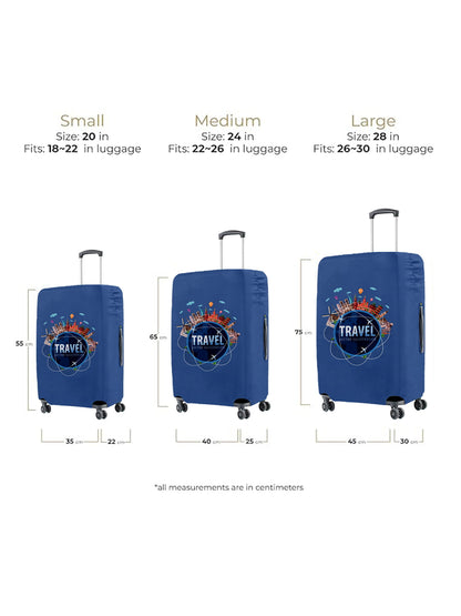 Stretchable Printed Protective Luggage Bag Cover Medium- Navy Blue
