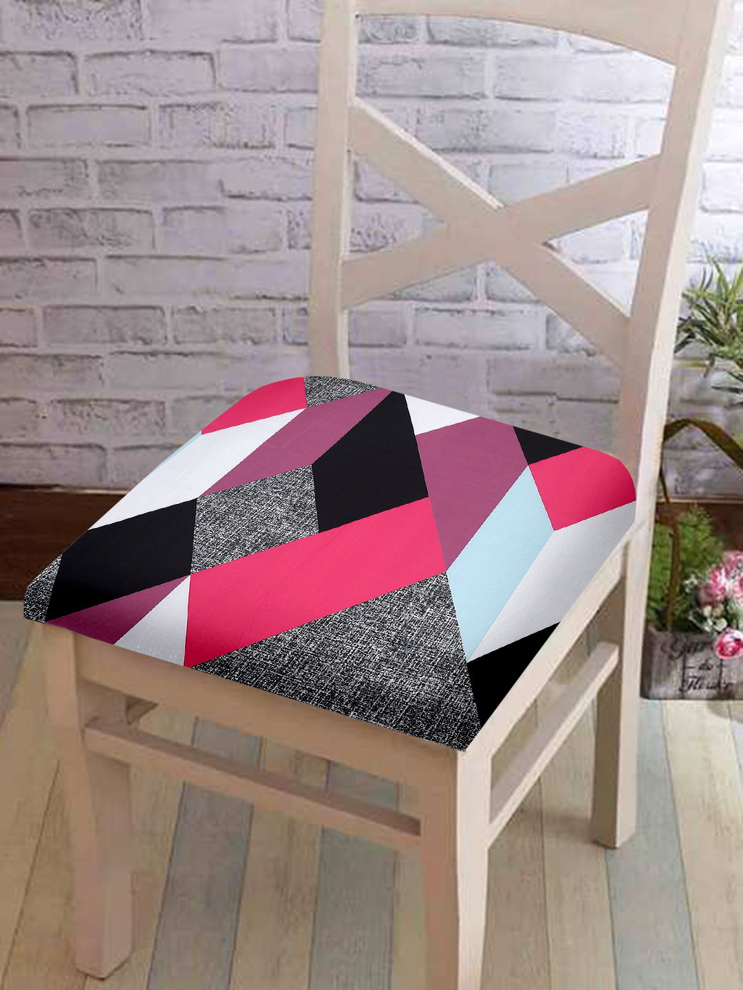 Stretchable Geometric Printed Non Slip Chair Pad Cover Pack of 1-Pink