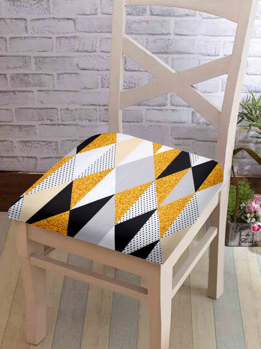 Stretchable Geometric Printed Non Slip Chair Pad Cover Pack of 1- Yellow